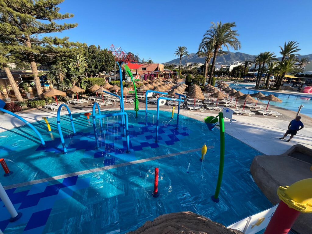 Aerial view of splash pad featured with slip resistant foam rubber tiles