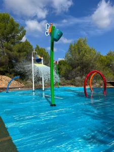 Inside view of water park with features and hygienic flooring